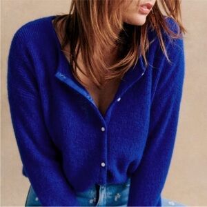 Sezane Gaspard Cardigan Royal Blue